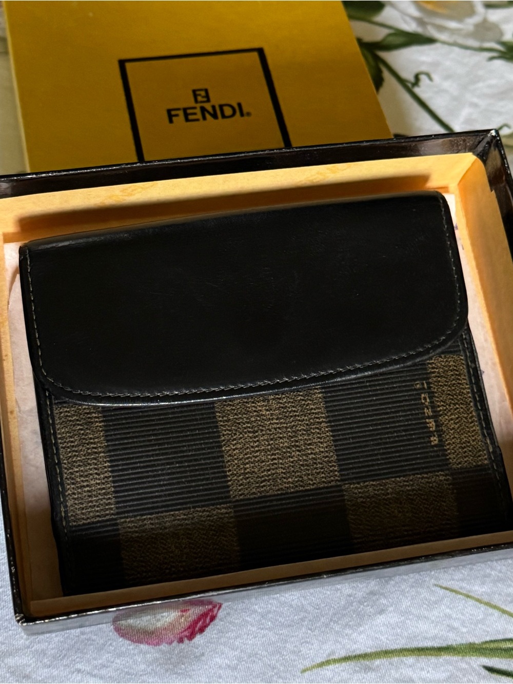Vintage Fendi Canvas and Leather Bifold Wallet with Fendi Box - Authentic